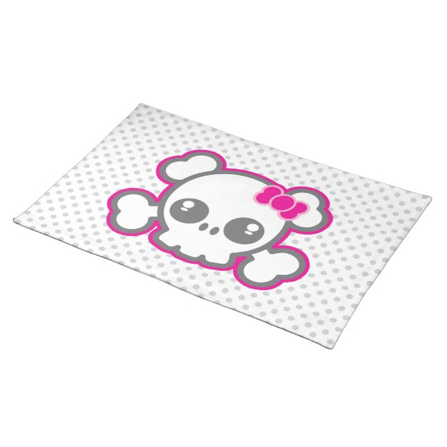 Kawaii Pink Ribbon Skull Placemat (On Table)