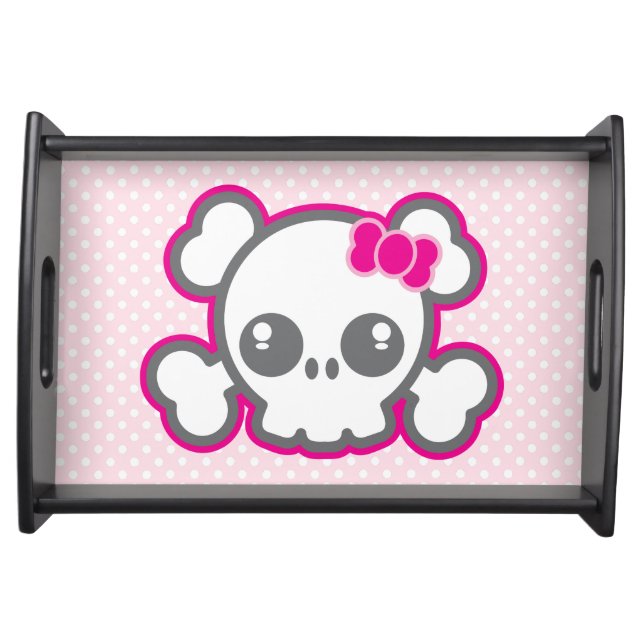Kawaii Pink Ribbon Skull Serving Tray (Front)