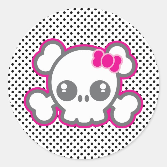 Kawaii Pink Ribbon Skull Stickers (Front)