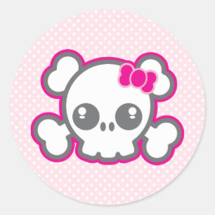 Kawaii Pink Ribbon Skull Stickers