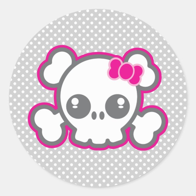 Kawaii Pink Ribbon Skull Stickers (Front)