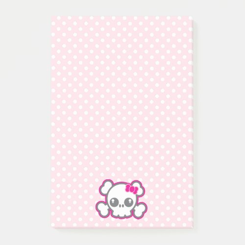 Kawaii Pink Ribbon Skull Sticky Note Cards