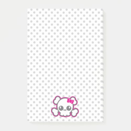 Kawaii Pink Ribbon Skull Sticky Note Cards