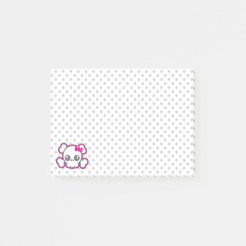 Kawaii Pink Ribbon Skull Sticky Note Cards