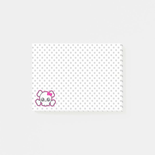 Kawaii Pink Ribbon Skull Sticky Note Cards (Front)