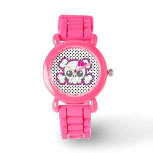 Kawaii Pink Ribbon Skull Watch
