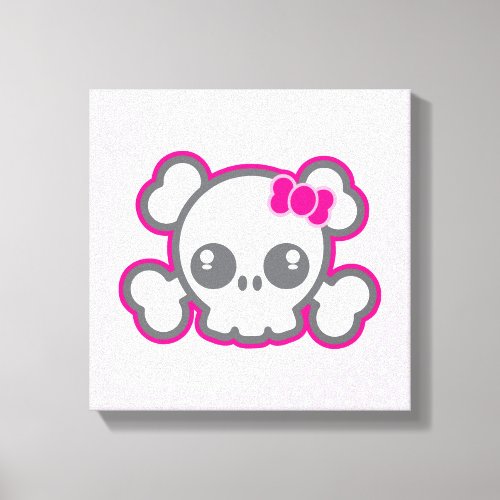 Kawaii Pink Ribbon Skull Wrapped Canvas