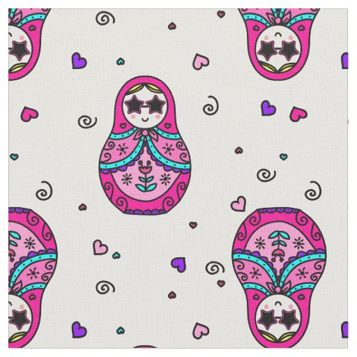 kawaii pink Russian Doll Fabric