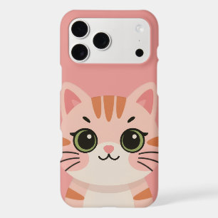 Kawaii Pink Striped Cat Green Eyes Art iPhone 17 Pro Max Case