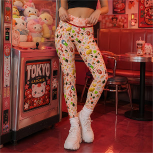 Kawaii Pink Sushi & Lucky Maneki Neko Leggings