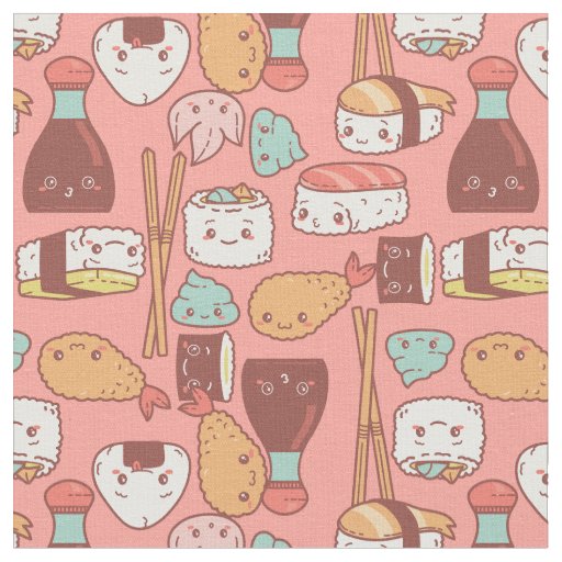 kawaii pink sushi tempura cute fabric
