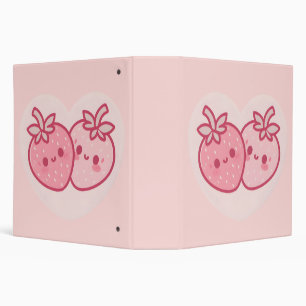Kawaii Pink Valentines Strawberries 3 Ring Binder