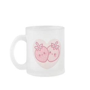 Kawaii Pink Valentines Strawberries Frosted Glass Coffee Mug