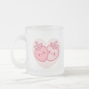 Kawaii Pink Valentines Strawberries Frosted Glass Coffee Mug