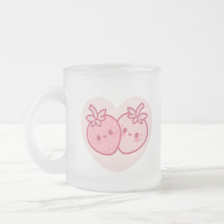 Kawaii Pink Valentines Strawberries Frosted Glass Coffee Mug