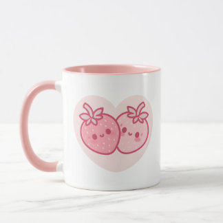 Kawaii Pink Valentines Strawberries Mug
