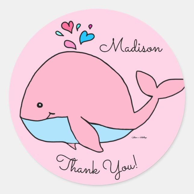 Kawaii Pink Whale Customized Classic Round Sticker (Front)
