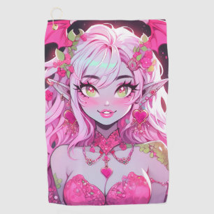 Kawaii Pinkcore Fantasy Demon Anime Girl Golf Towel