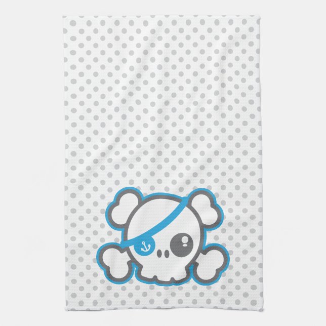 Kawaii Pirate Skull Kitchen Towel (Vertical)