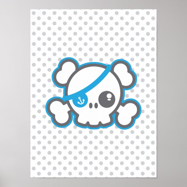 Kawaii Pirate Skull Poster Print (Front)