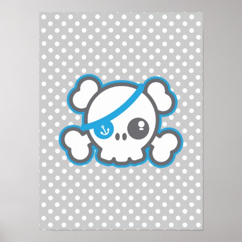 Kawaii Pirate Skull Poster Print