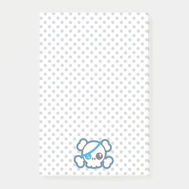 Kawaii Pirate Skull Sticky Note Cards (Front)