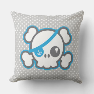 Kawaii Pirate Skull Throw Pillow