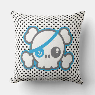 Kawaii Pirate Skull Throw Pillow