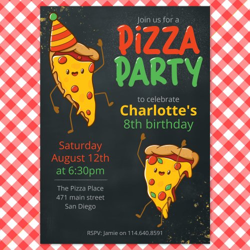 Kawaii Pizza Party kids birthday Invitation