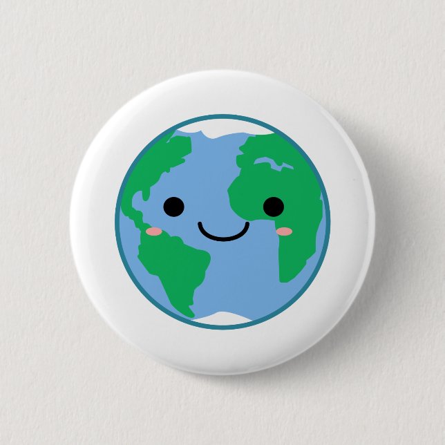 Kawaii Planet Earth Pinback Button (Front)