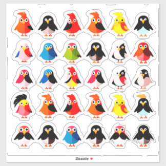 Kawaii Playful Colorful Cartoon Birds Sticker