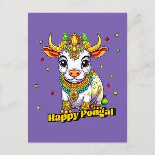 Kawaii Pongal Decorated Cow Postcard