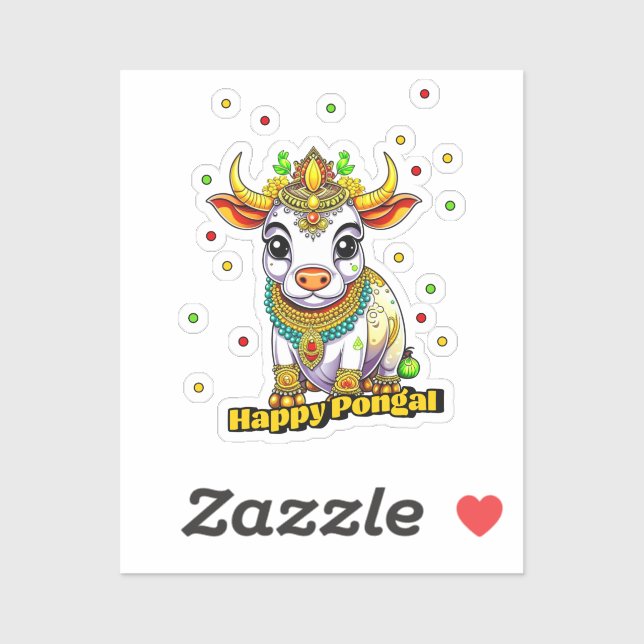 Kawaii Pongal Decorated Cow Sticker (Sheet)
