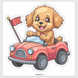 Kawaii poodle in toy car sticker