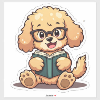 Kawaii Poodle Reading a Book Sticker