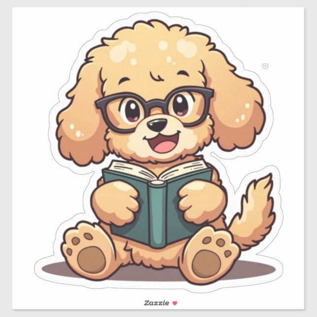 Kawaii Poodle Reading a Book Sticker (Sheet)