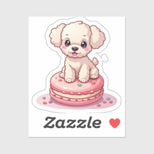 Kawaii Poodle Sitting on Macaron Sticker