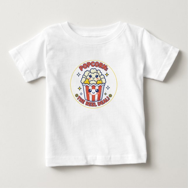 Kawaii Popcorn Film Pun Baby T-Shirt (Front)