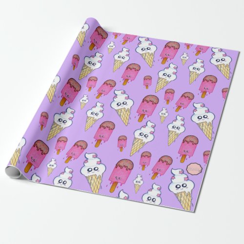 Kawaii Popsicle Ice Cream Cone Wrapping Paper