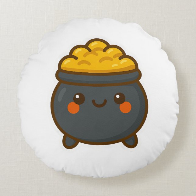 Kawaii Pot of Gold Round Pillow (Front)