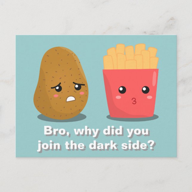 Kawaii Potato and French Fries and the Dark Side Postcard (Front)