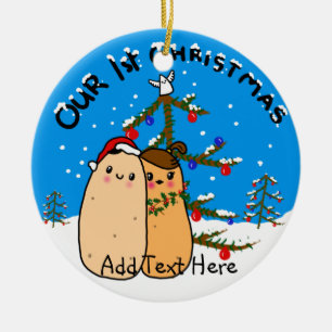 Kawaii Potato Couple First Christmas personalized Ceramic Ornament