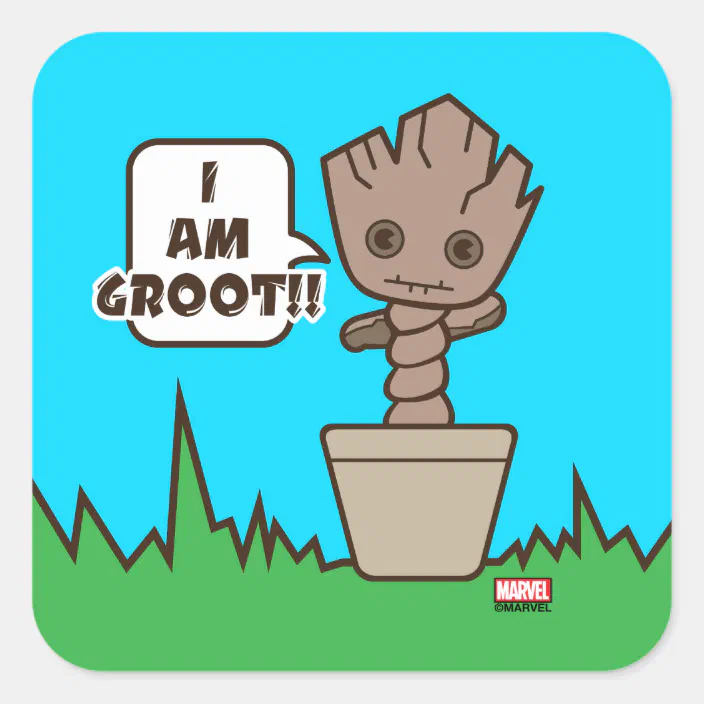 Kawaii Potted Groot Square Sticker Zazzle Com