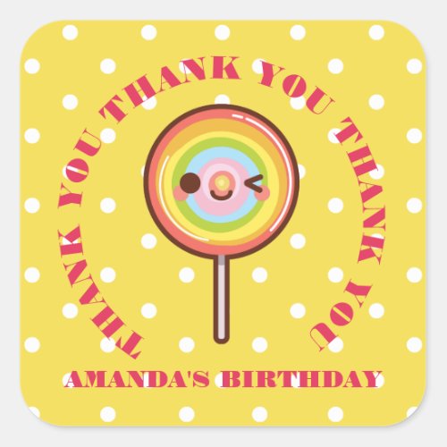 Kawaii pretty rainbows lollipop THANK YOU FAVOR Y Square Sticker