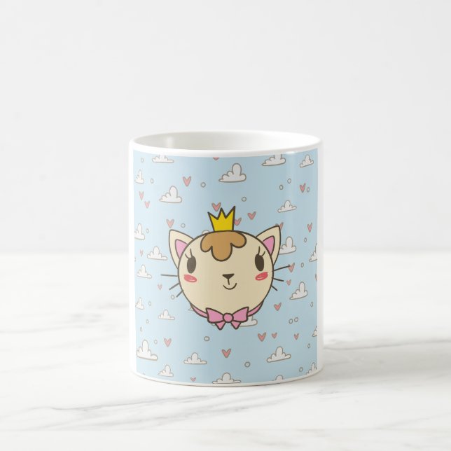 Kawaii Princess Cat Illustration Coffee Mug (Center)