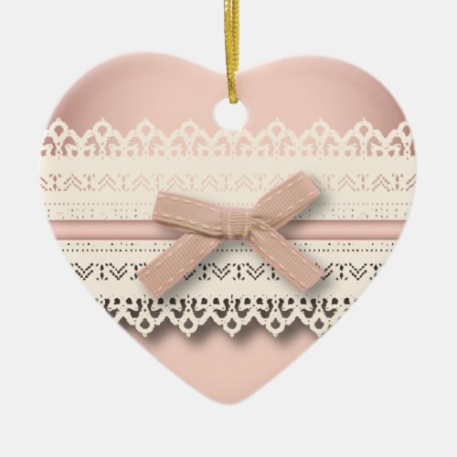 Kawaii princess girly chic white lace pink bow ceramic ornament