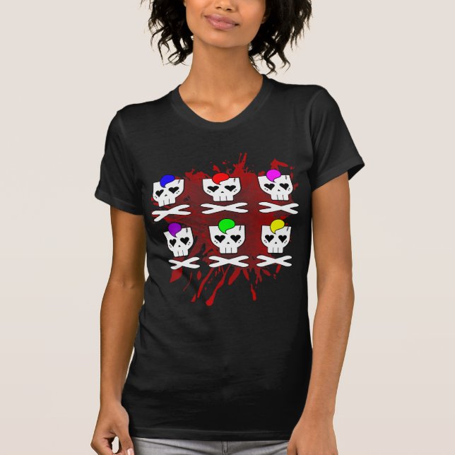 Kawaii Psychobilly Goth Punk Skulls T-Shirt (Front)