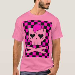 Kawaii Psychobilly Hot Pink Skull & Checkerboard T-Shirt