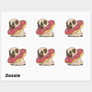 Kawaii Pug Donut Dog Cute Pet Puppy Anime Square Sticker