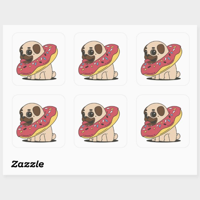 Kawaii Pug Donut Dog Cute Pet Puppy Anime Square Sticker (Sheet)